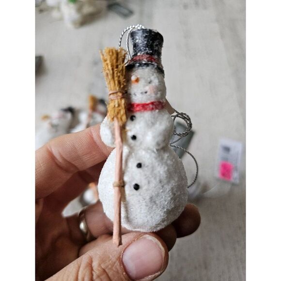 Cannon falls mini snowman ornament set broom glitter shabby chic Xmas tree - Picture 3 of 8